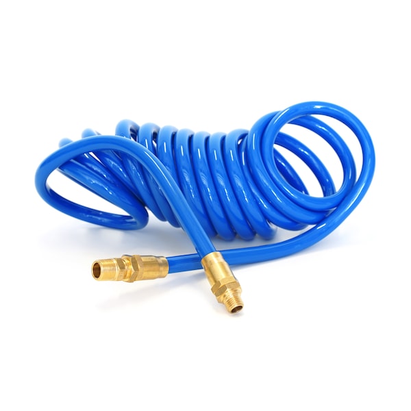 15-Foot Coiled 3/8" ID Air Hose with Reusable 1/4" NPT Brass Fittings